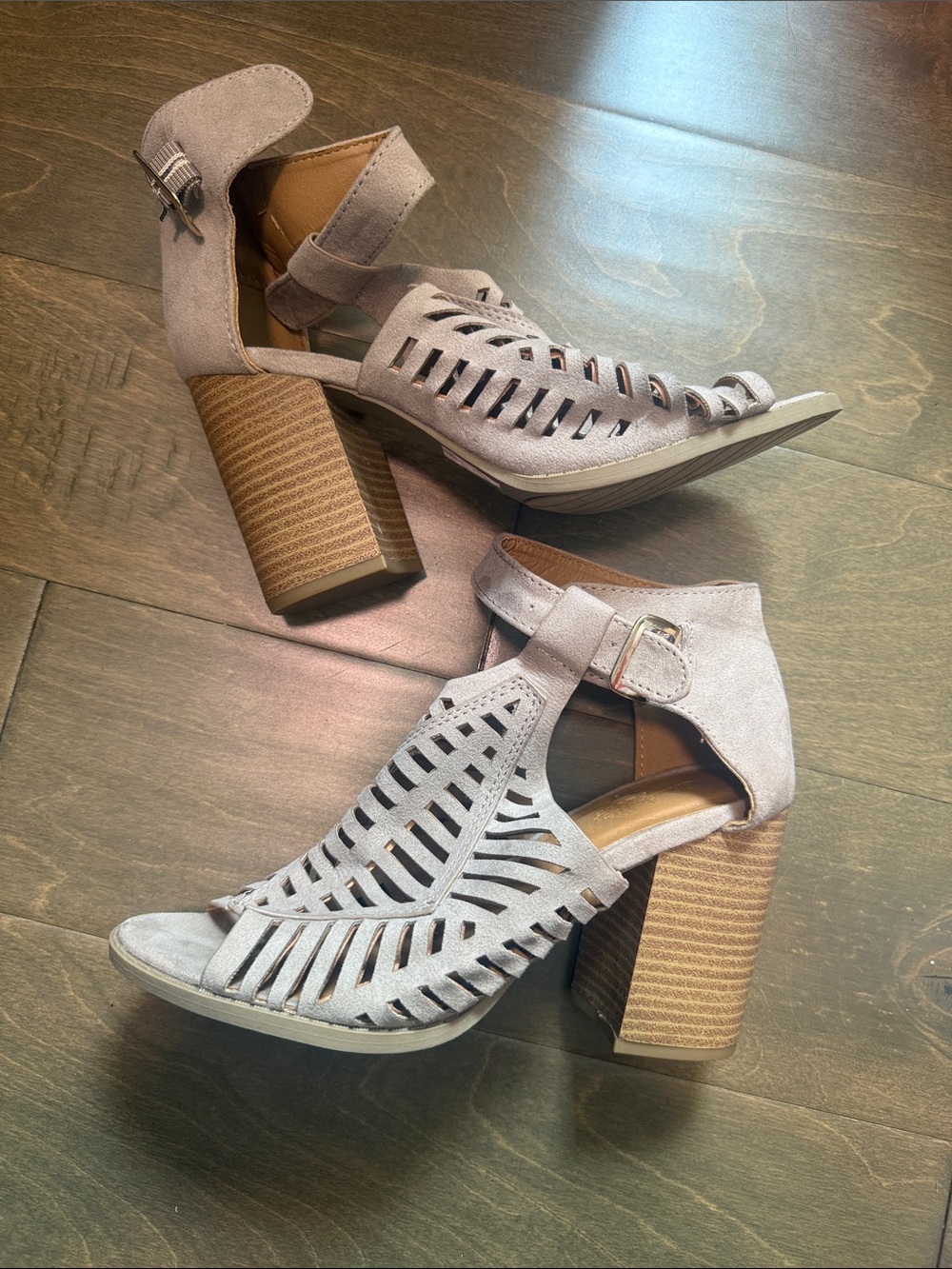 Charlotte Russe Mauve-Taupe Strappy Cutout Heeled Sandals
